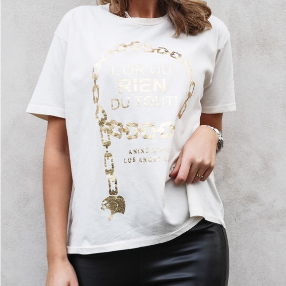 Anine Bing Ringo Tee in Goldie / Off white - Picture 8 of 10